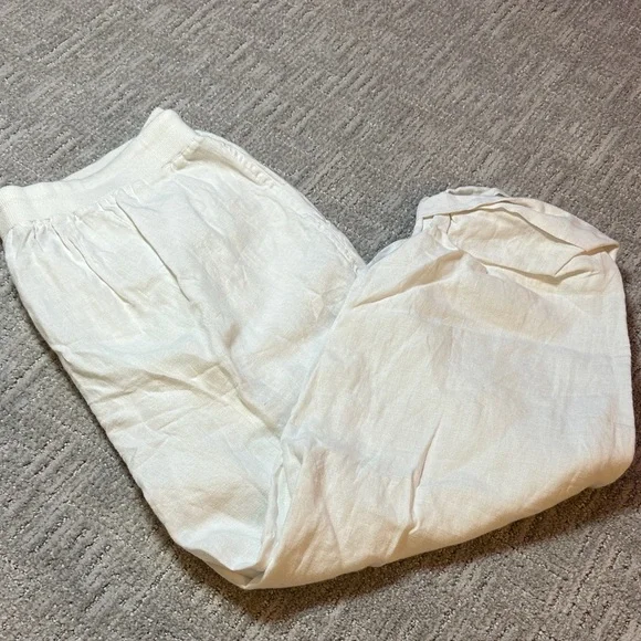 White Linen Drawstring Pants - Picture 6 of 6